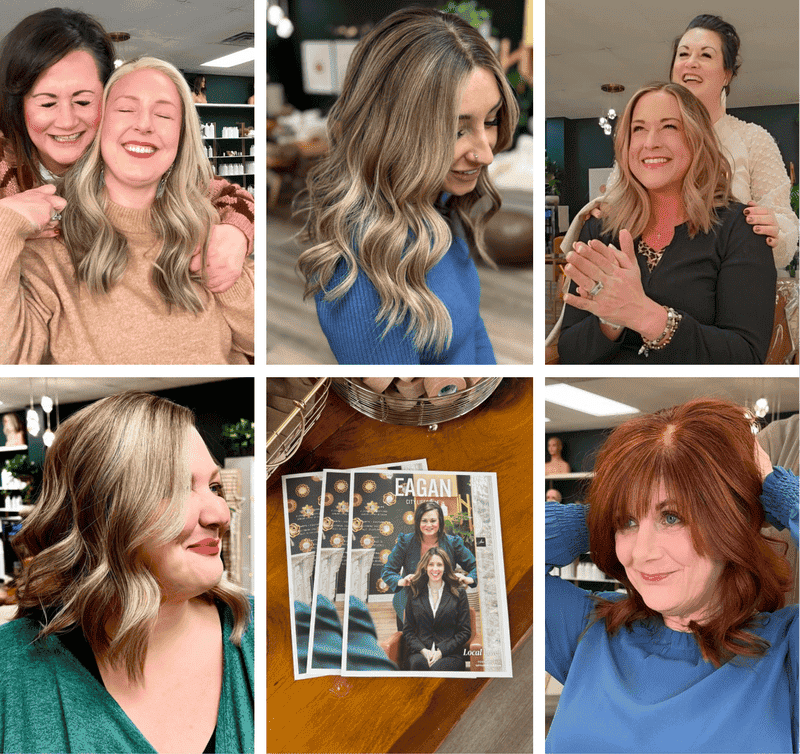 Happy clients with stylish wigs at Wigs by Opulence salon in Minnesota.