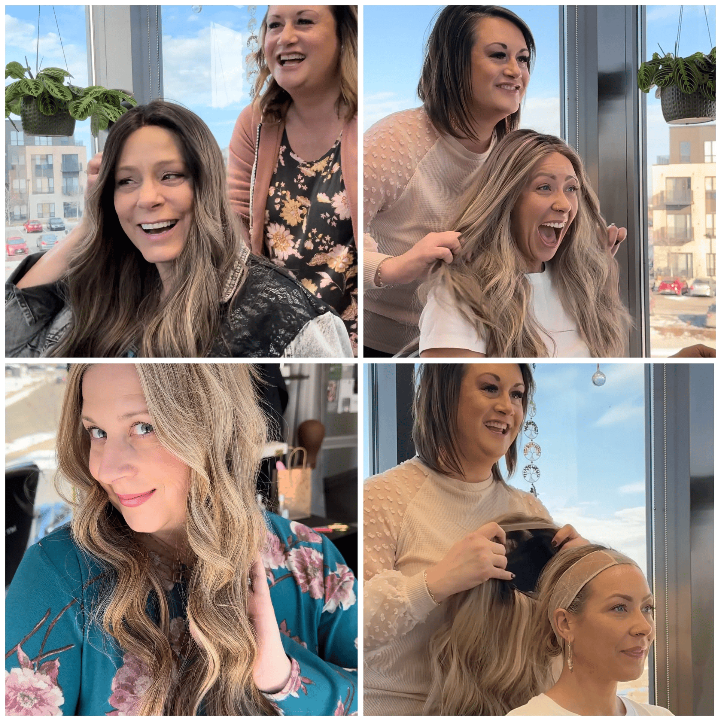 Happy clients with beautiful wigs at Wigs by Opulence salon in Minnesota.