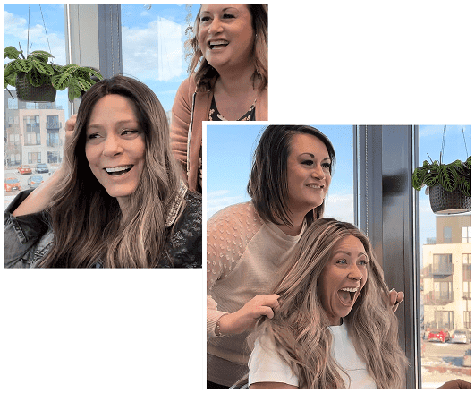 Happy clients with new wigs at Wigs by Opulence salon in Minnesota.