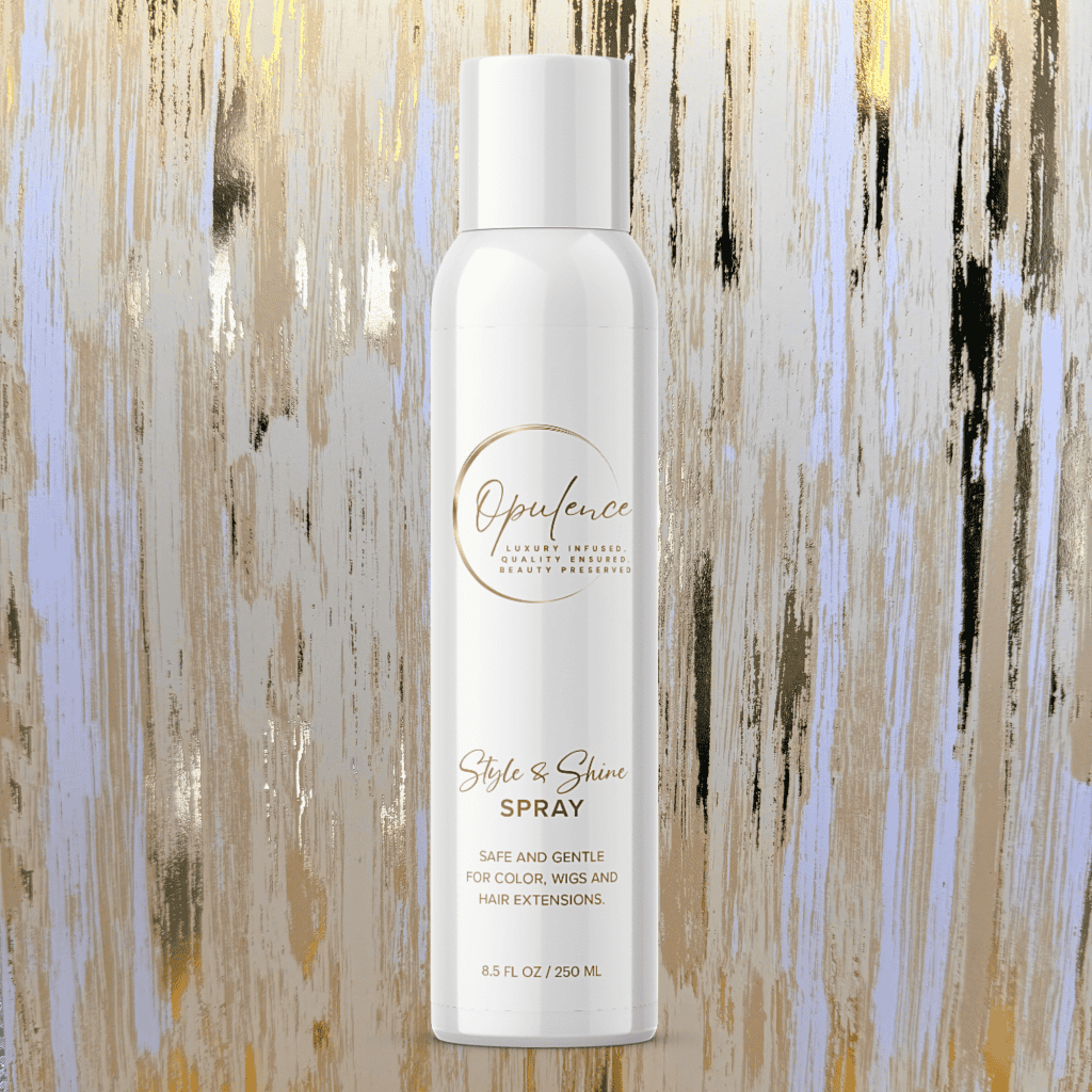 Opulence Style & Shine Spray for wigs and hair extensions in Minnesota.