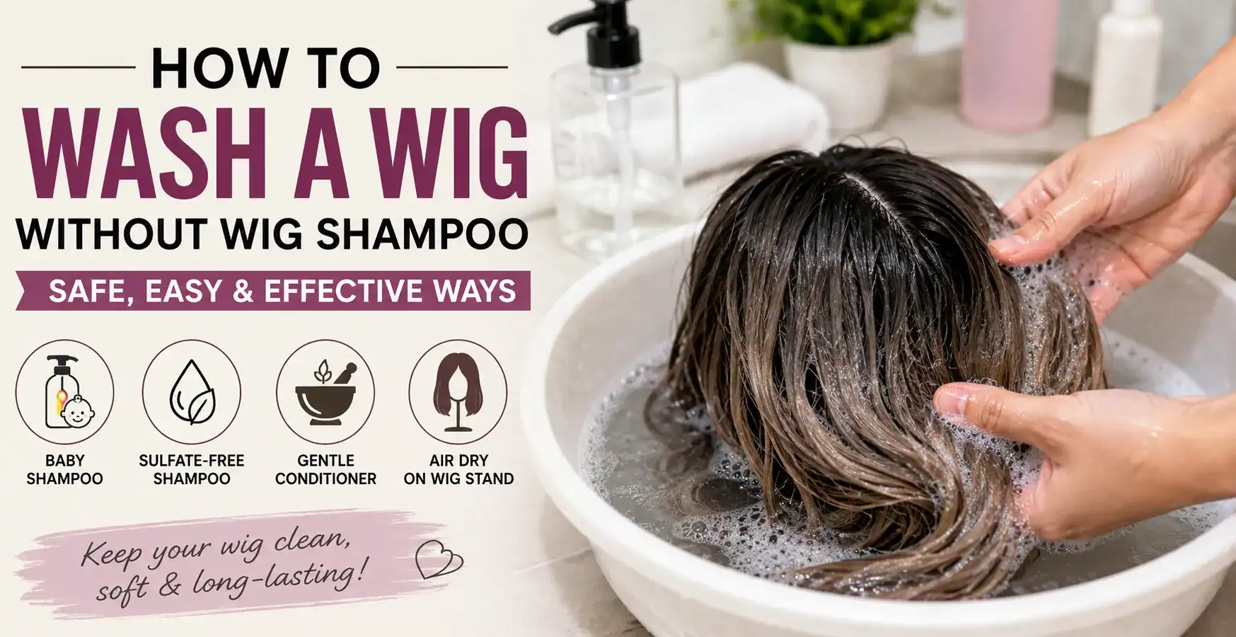 Woman washing wig in basin at Wigs by Opulence Salon MN.