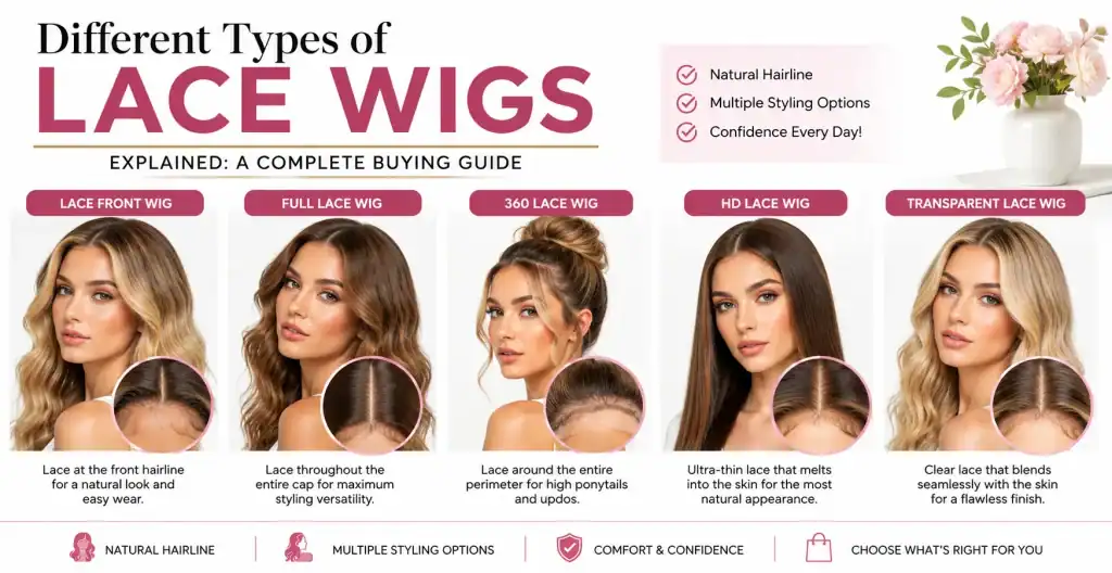 Variety of lace wigs displayed for Minnesota women at Wigs by Opulence salon.