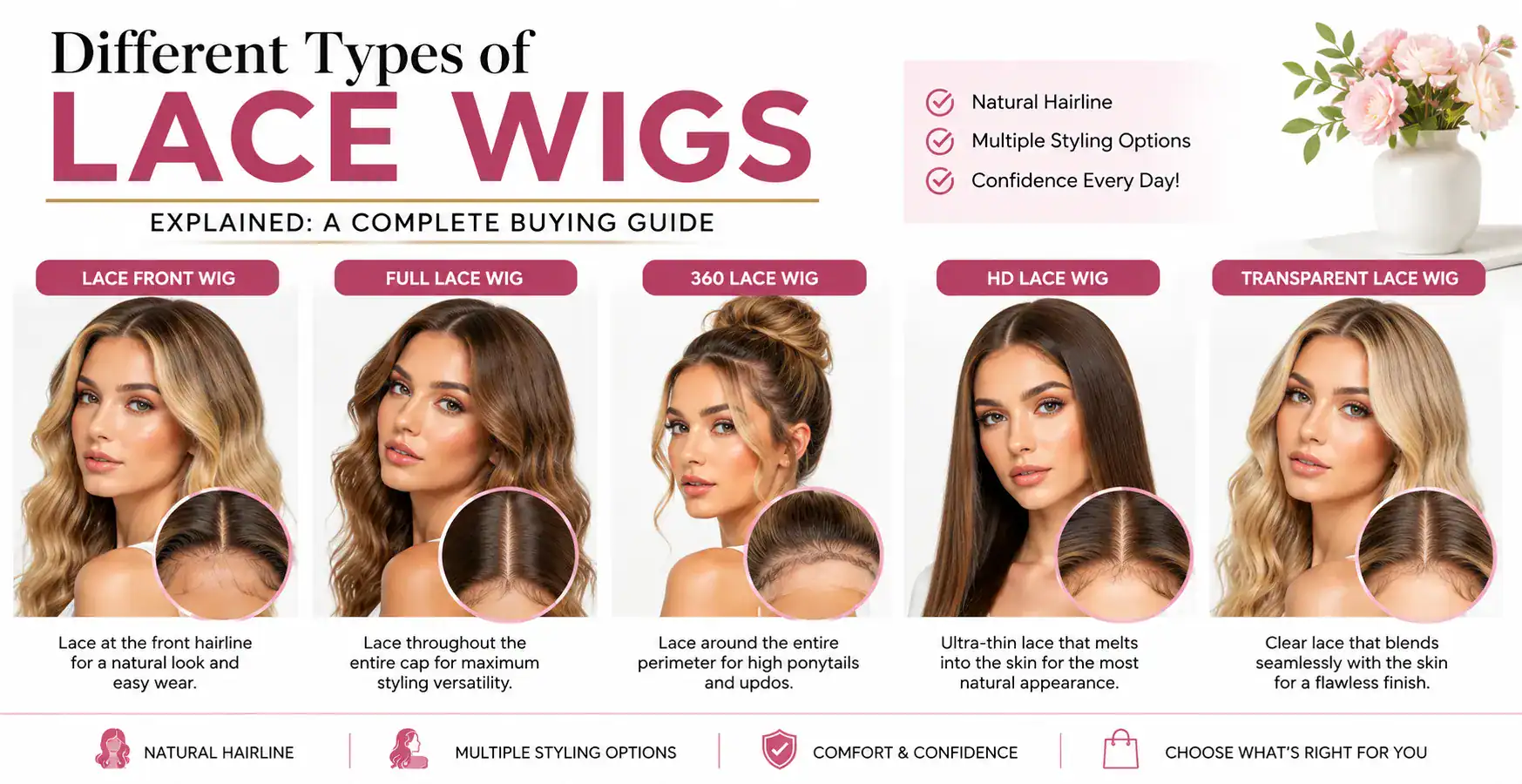 Variety of lace wigs displayed for Minnesota women at Wigs by Opulence salon.